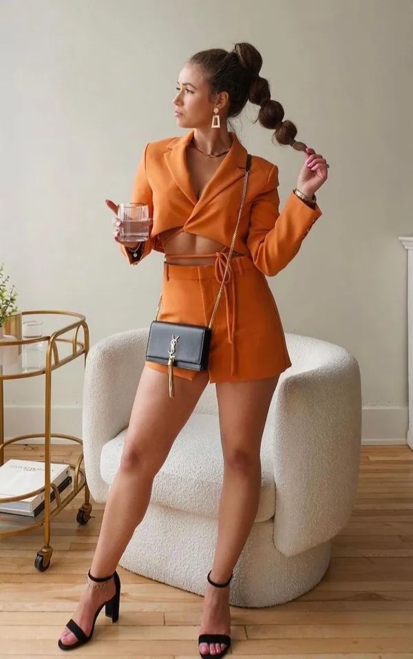 Zara 2 piece Tangerine Tied Crop Blazer and Skort - Image 3