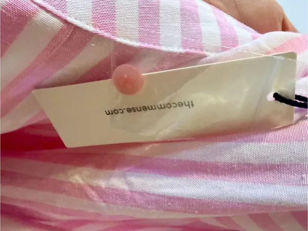 NWT COMMENSE Pink White Striped Shirt Dress L Collared Button Down - Image 10