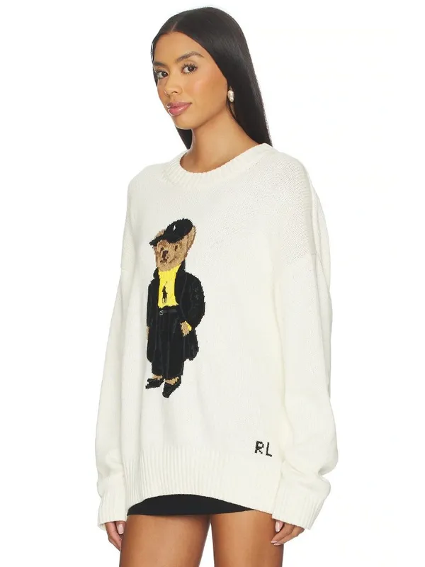 Polo Ralph Lauren Cotton Bear Long Sleeve Crew Neck Pullover in Ivory Large Wome - Image 3