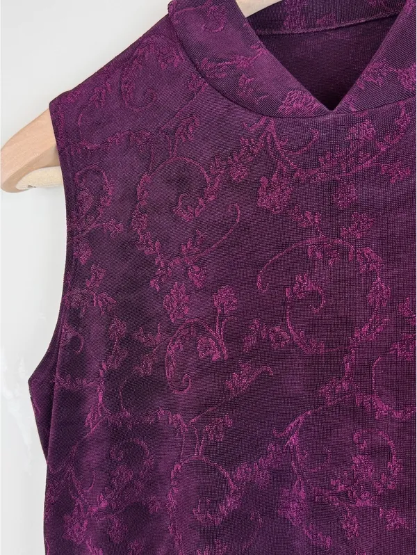Weekenders Vintage Y2K Purple Jacquard Mock Neck Sleeveless Top M Made Canada - Image 5