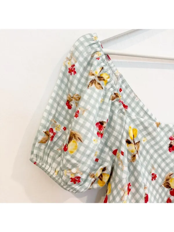 Altard State‎ Aldrin Dress Size L Sage Green Gingham Fruit Puff Mini Coquette - Image 5
