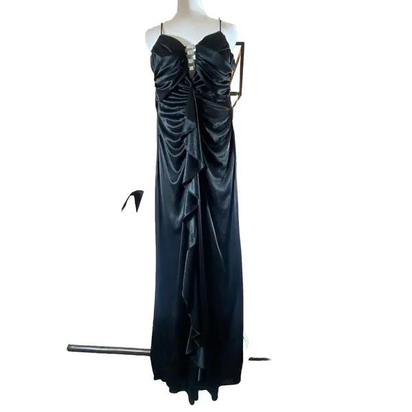 Sexy Ruched Hourglass‎ Black Dress Rhinestones 5/6 Formal Prom Evening Gown - Image 3