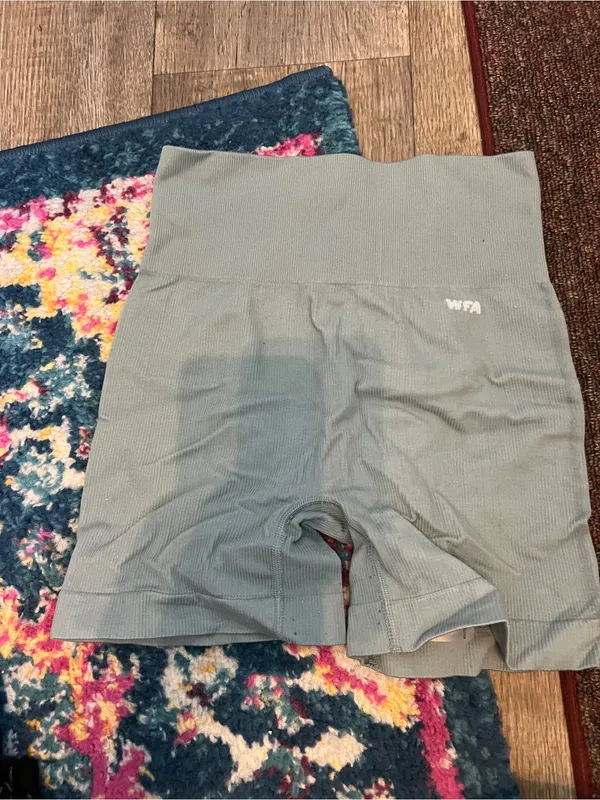 White Fox Ribbed High-Waist Bike Shorts in Sage - Image 3
