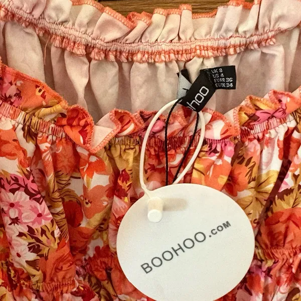 Boohoo Orange Floral Romper‎ Size 4 - Image 7