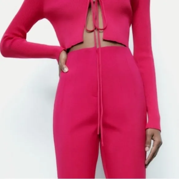 Zara Fuchsia Ribbed Cropped Tie‎ Top Size Med NWOT - Image 2