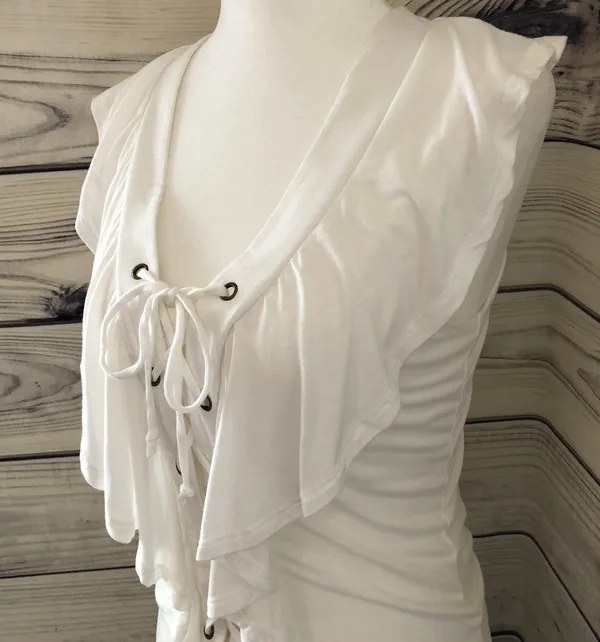 Self Esteem White Ruffle Lace Up Sleeveless Top - Image 4