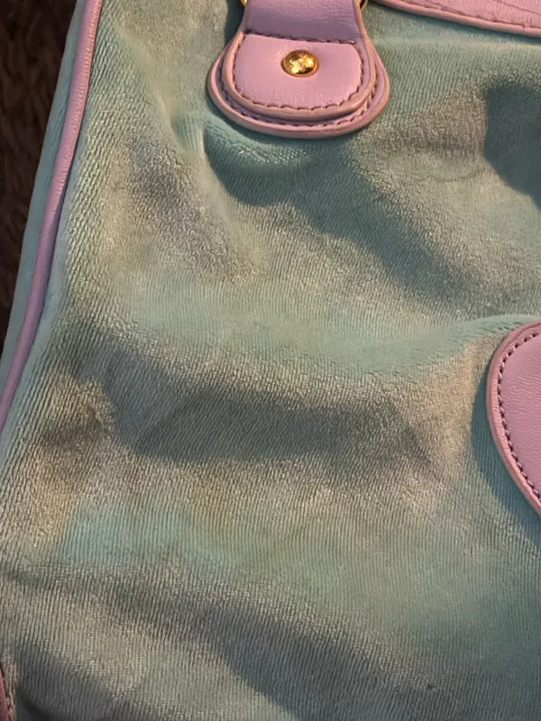 Vintage Juicy Couture light blue and lilac velour satchel bag - Image 10