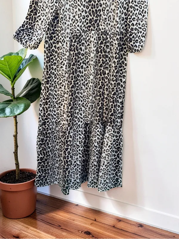 Zara Leopard Print Tiered Midi Dress Women’s Size M - Image 5