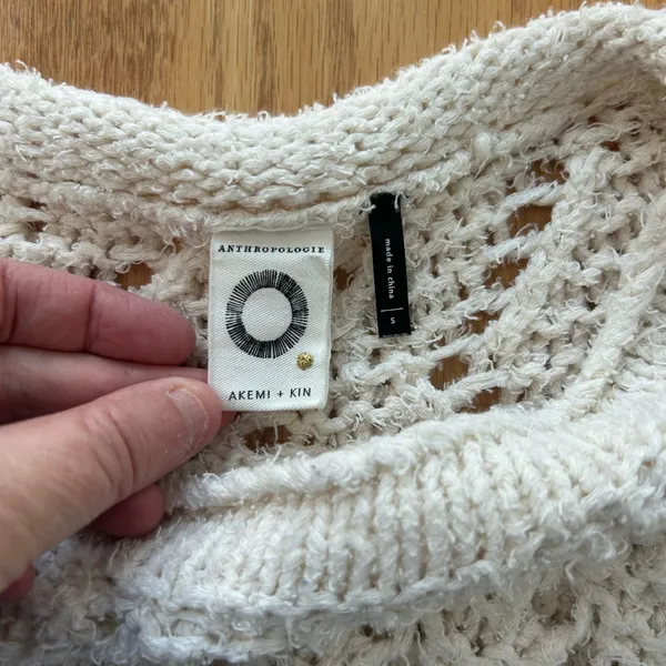 Anthropologie Akemi and Kin Womens‎ Small Cream Cotton Oversized Sweater Crochet - Image 5