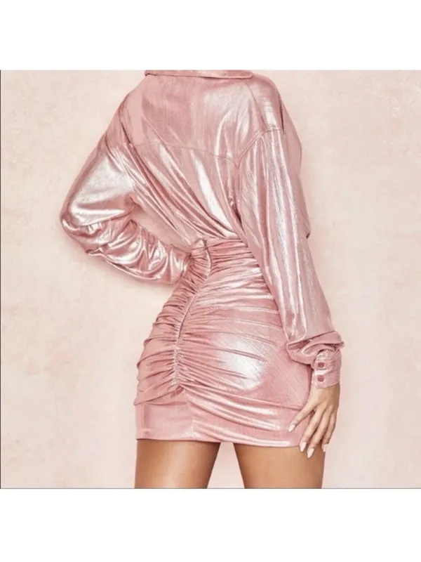 House of CB Shahja Metallic Rose Ruched Tie-Front Mini Skirt - Image 2