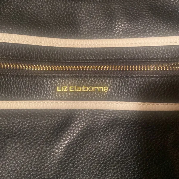- Black with cream accents pebbled leather purse by Liz Claiborne - Image 2