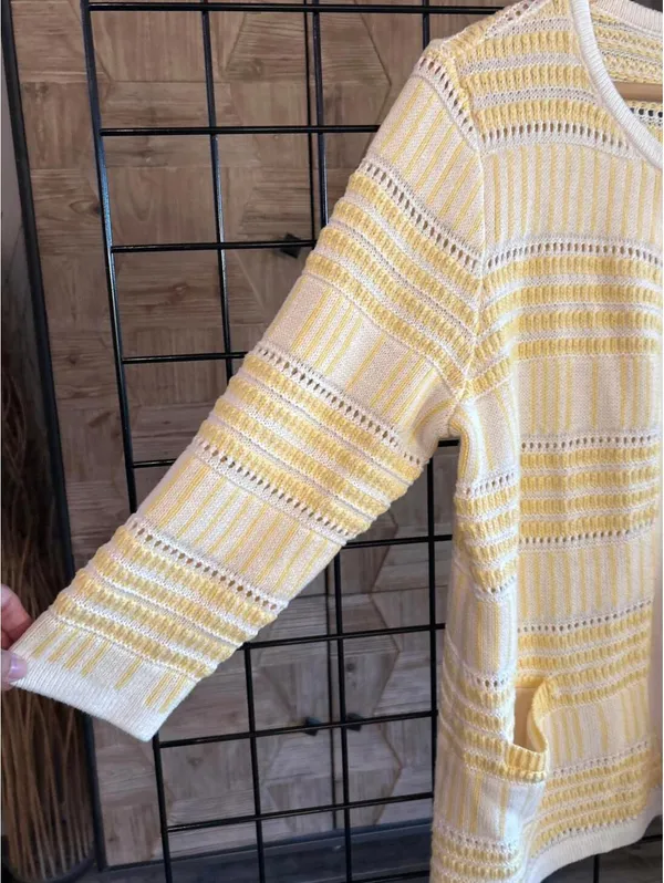 Christopher & Banks Yellow Cottagecore Cardigan S/M Crochet Knit Sweater Boho - Image 5