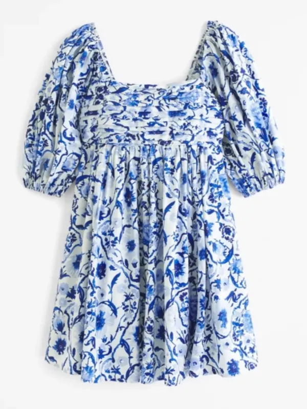 Abercrombie & Fitch Emerson Poplin Puff Sleeve Mini Dress Blue Size S - Image 11