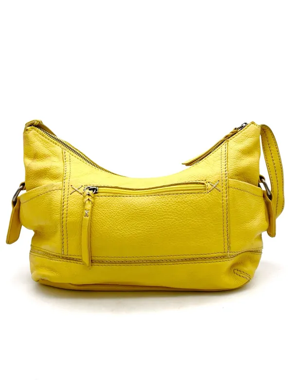 The Sak Kendra Hobo Shoulder Bag Mustard Yellow Leather Slouchy Zip Pocket Purse - Image 6