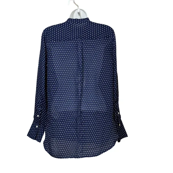 Polo Ralph Lauren Navy Blue Polka Dot Viscose Band Collar Blouse XS - Image 2