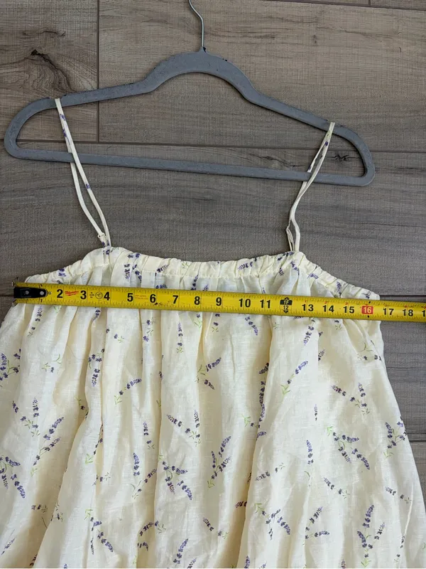H&M Wildflower Linen Blend Sleeveless Square Neck Maxi Dress Butter Yellow M - Image 7