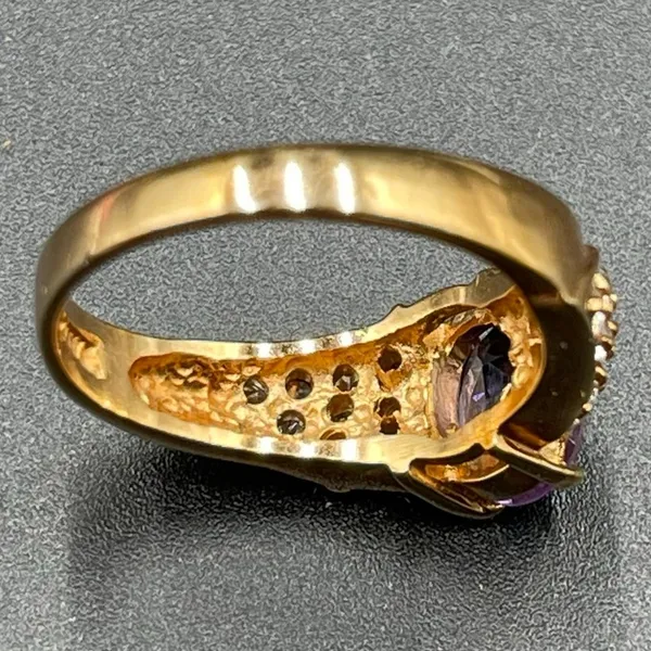 Purple Clear Rhinestone 14k Gold Electroplate Cocktail Ring Size 9 - Image 9
