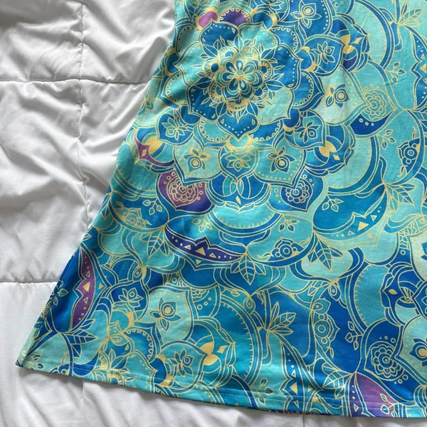 NWT Mandala V-Neck A-Line Midi Dress Blue Turquoise Boho Short Sleeve XL Hippie - Image 2