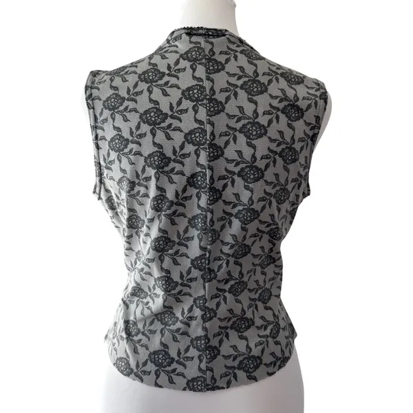 Vintage Y2K Try Gray & Black Floral Print V-Neck Stretchy Tank Top - Image 4