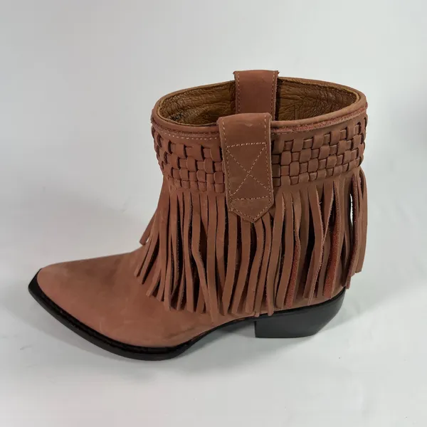 Frye Women's Sacha Short‎ Fringe Nubuck Leather Bootie in Rose Cake Size 6B Boho - Image 7