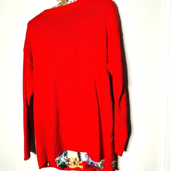 Vintage 90s Metropolitan New York Red Ugly Tree Bows Candy Cane Sweater Size S - Image 3