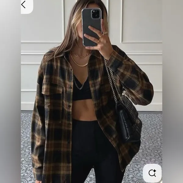 lumberjack chic Fall oversized buffalo plaid button down shirt 90s grunge M/L Size M - Image 6