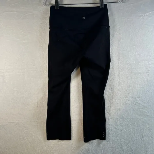 Lululemon Align High Rise Crop Flare Leggings Black Size 4 Perforated Detail‎ - Image 5
