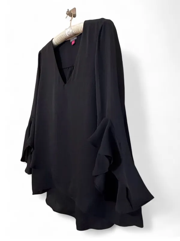Vinci Camuto Women’s V-Neck 3/4 Sleeve Flutter Sleeve Black Blouse Size Large - Image 10