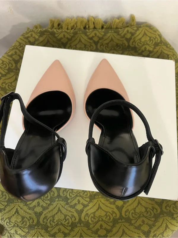Pointed Two-Tone Ankle-Strap Heels in Pink and Black - Image 5