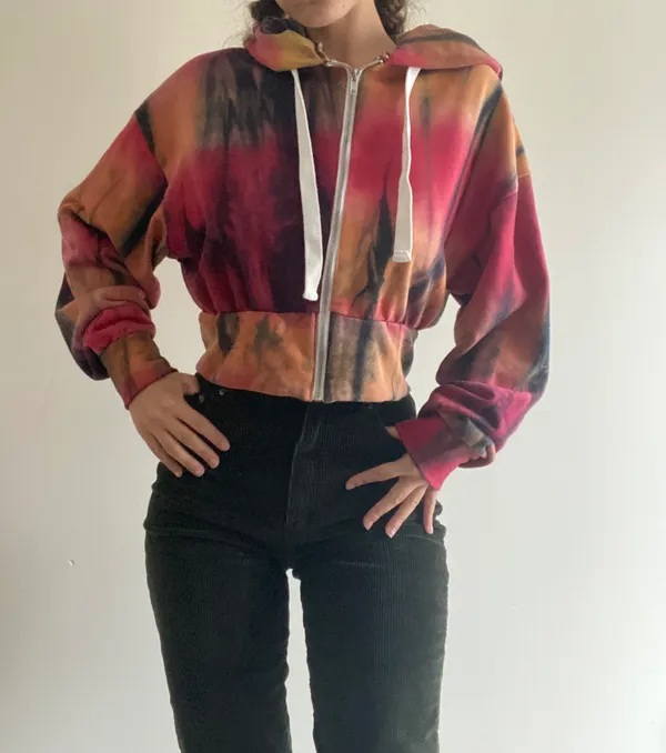 Indie Tie Dye Slightly Cropped Zippered Sweatshirt - Image 2