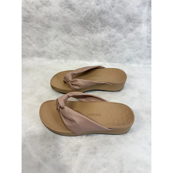 Vionic Rosalind Tan Leather Knotted Platform Thong Sandals Womens 9 Wide TVW5476 - Image 3