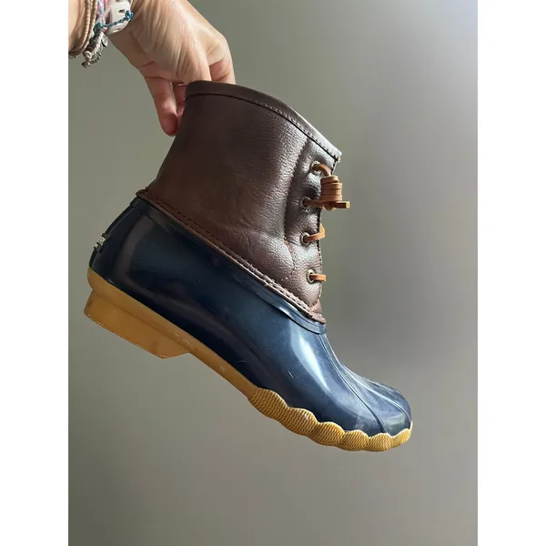 Sperry Saltwater Duck Boots Navy Brown Side Zip Womens 5 / 37 Rain Snow Gorpcore - Image 2