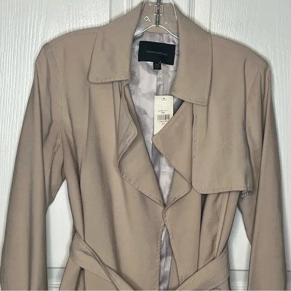 Banana Republic Factory Sz XS Khaki Trench Coat Tie Closure Open Front - Image 2