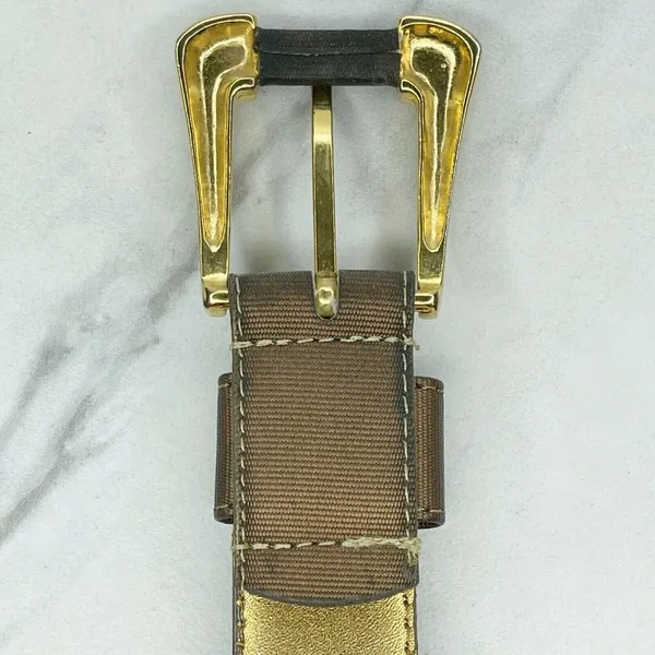 Vintage Ritz Bronze Faux Leather Belt Gold Hardware Small (S) ✨ - Image 4