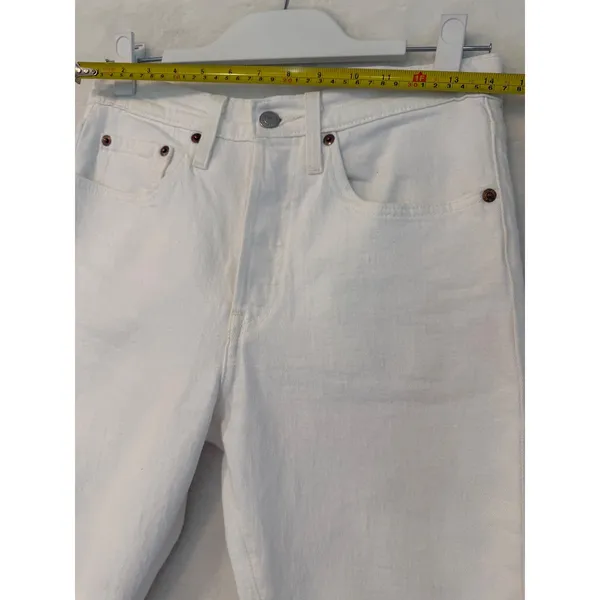 Levis‎ 501 Skinny White High Rise Button Fly Raw Hem Jeans W28 L27 - Image 4