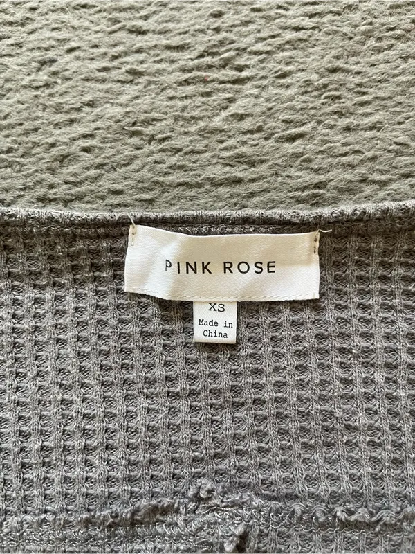 Pink Rose Gray Waffle V-Neck Pullover Sweatshirt - Image 4
