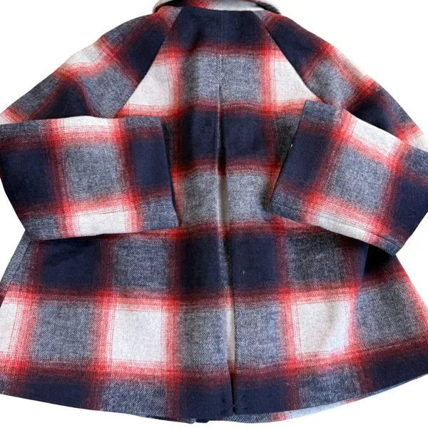 Gap Plaid Wool Blend Swing Coat Girls XXL Navy Red Grey Zip Snap Jacket New - Image 13