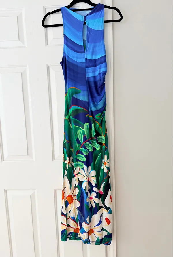 Farm Rio Tropical Garden Print Ruched Maxi Dress, Size M - Image 11