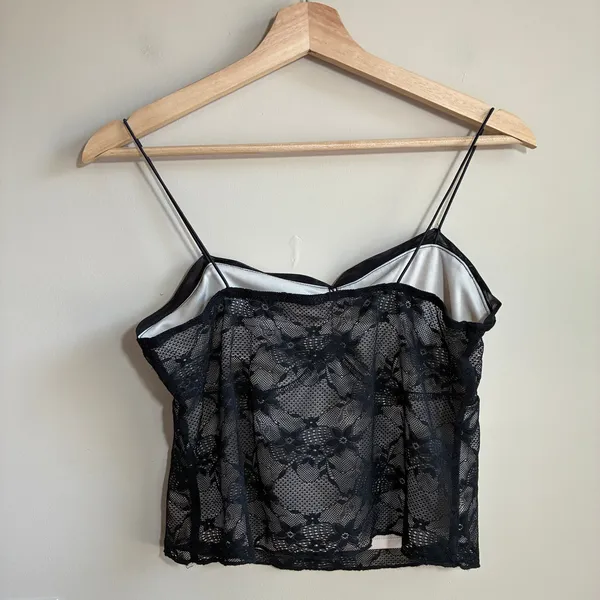 Unbranded Floral Lace Camisole Tank Top Small Black Womens Sheer Bow Detail - Image 5