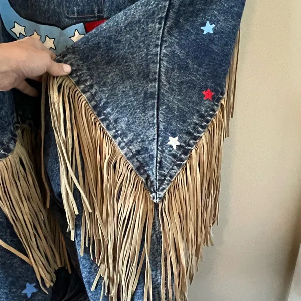 🤠Fringe Denim Western Jacket💃🏼 ~Large Blue - Image 11
