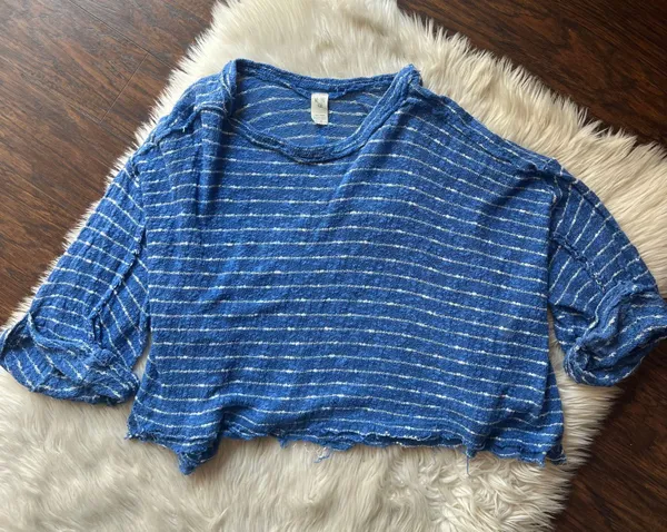 We The Free Island Girl Hacci Blue Striped Oversized Top - Image 3