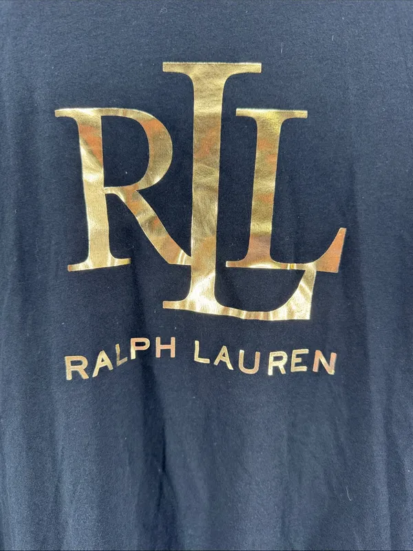Ralph Lauren Black Long-Sleeve Tee Gold RL Logo S casual layering lightweight - Image 5