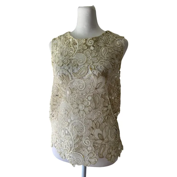 Endless Rose Sheer Cream Lace & Shiny Gold Tank Top - Image 3