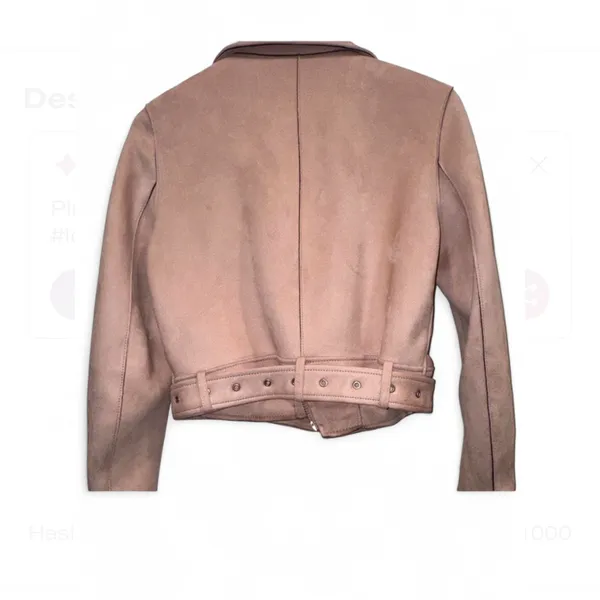 Zara Pink Moto Jacket Faux Suede Cropped Belted Size M Biker Zip Cuffs Y2K chic - Image 4