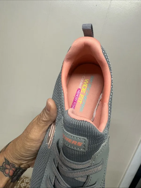 Skechers Gray with Coral Lined Slip-On Lace Sneakers - Image 5