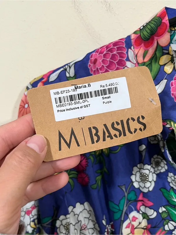 Maria B digital printed floral shirt dress boho smocked waist tiered S NWT - Image 7