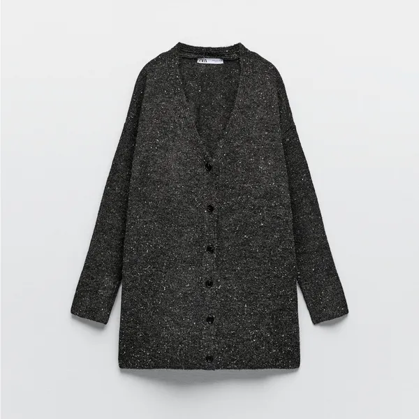 Nwot Zara Wool / Alpaca Blend Rib Trim Knit Long Cardigan Gray Small - Image 8