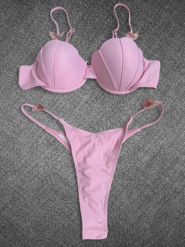Pink Butterfly Shell Bikini Set Size Medium - Image 4