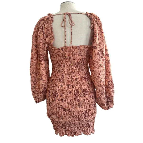 Free People Smock It To Me Mini Dress Apricot Combo Small Boho Fall Cottagecore - Image 6