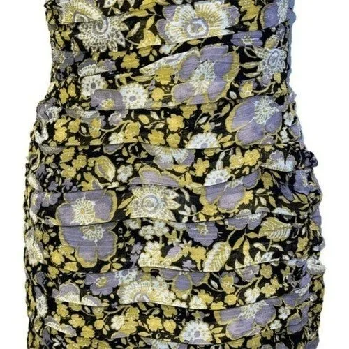 🆕 ZARA One Shoulder Floral Metallic Brocade Tiered Ruffle‎ Mini Dress NWOT XXS - Image 3